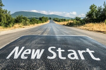 Naklejka premium Word New Start on asphalt road