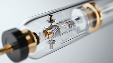 Close-up of intricate glass tube with metal components inside.