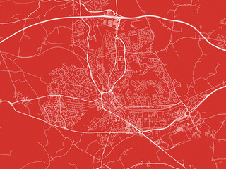 Christmas Map of Bridgend, United Kingdom in Snowy White on Festive Red Background.