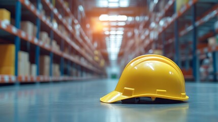 National Safety Month at Work with Yellow Safety Hat and Inventory Background