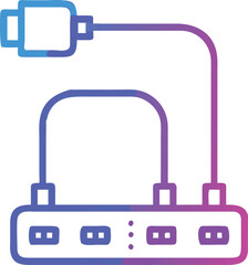 Gradient USB Hub Vector with Multiple Connections, Gradient-style vector illustration of a USB hub featuring multiple ports and connected cables, ideal for technology, connectivity, and data transfer 