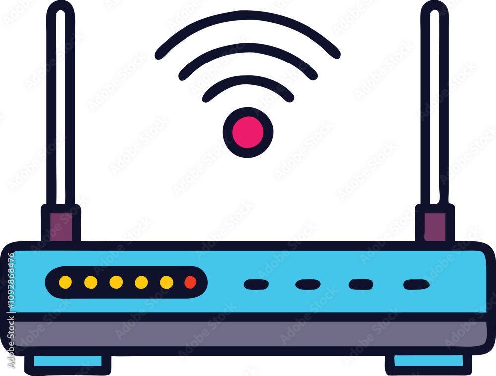 Poster colorful wi-fi router vector with signal icon, vector illustration of a wi-fi router in blue with an