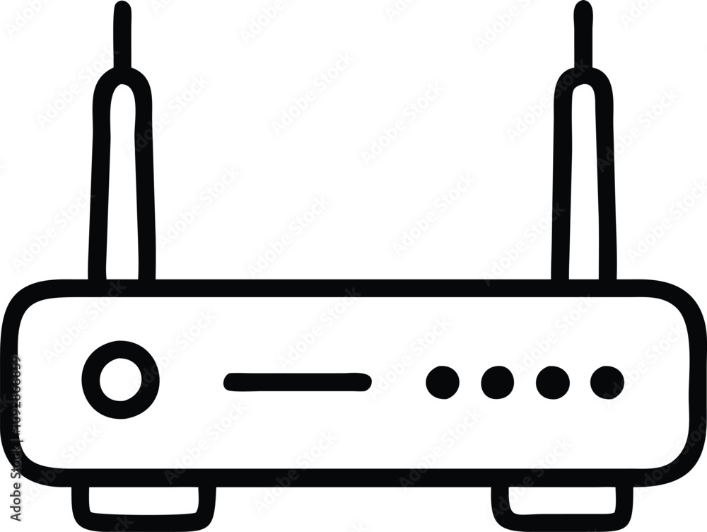 Poster outline vector of wi-fi router with antennas, black-and-white outline vector illustration of a wi-fi