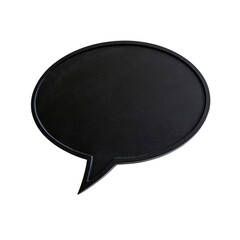 A black speech bubble with a subtle outline, slightly angled for a sleek and contemporary look, ideal for stylish communication ideas, set against a transparent background