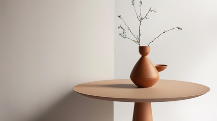 Vase on a Minimalist White Background Table - a clean and modern visual. The simple vase enhances the elegance of the minimalist white setting.