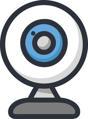 Webcam with Blue Lens and Modern Design, Vector illustration of a modern webcam with a blue lens, white casing, and sleek design, symbolizing video calls and virtual communication.  
