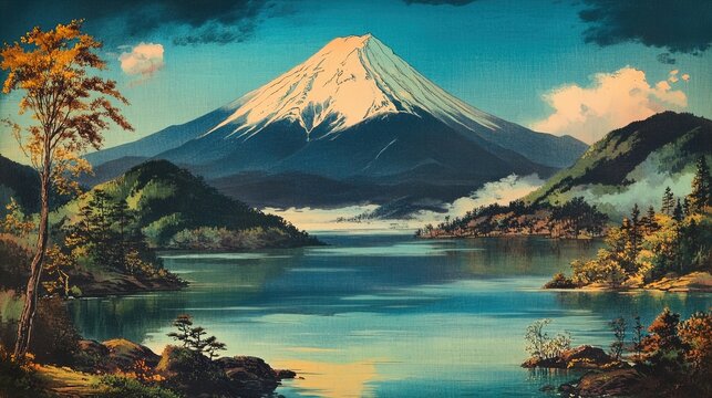 Gunung Fuji, lambang ikonik Jepang, selama musim dedaunan musim gugur, periode beauty.kawaguchiko luar biasa, jepang. 