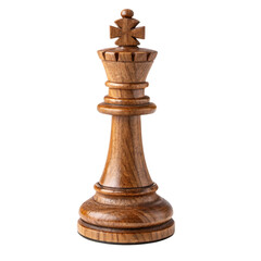 A majestic wooden king chess piece with a rounded crown, reflecting craftsmanship and elegance in its design, set against a transparent background
