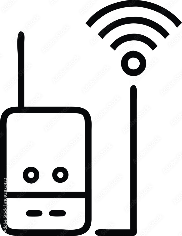 Aufkleber vertical wireless router with signal icon, black-and-white vector illustration of a vertical wireles