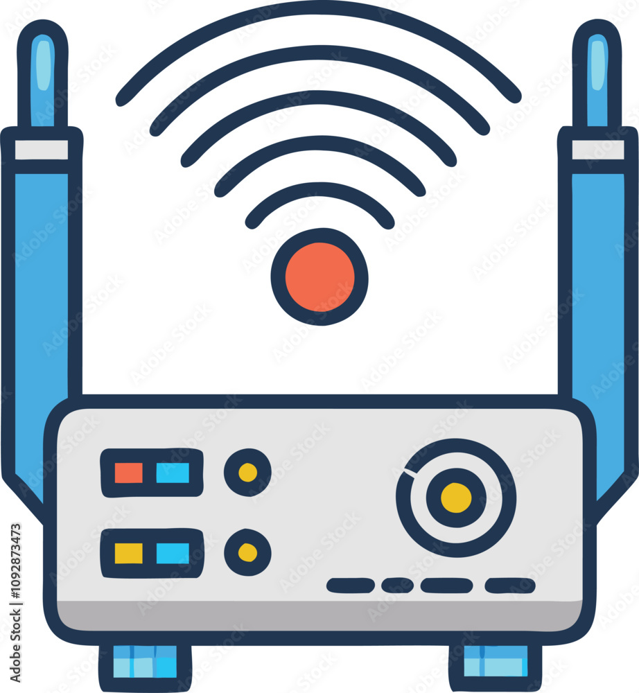 Poster wireless router with dual antennas and signal, vector illustration of a wireless router with dual an