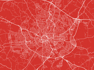 Christmas Map of Coventry, United Kingdom in Snowy White on Festive Red Background.