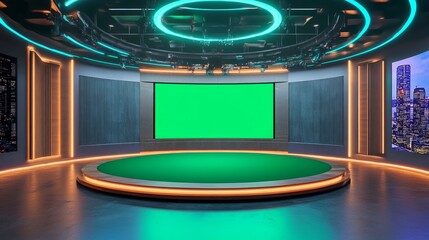 Modern TV Studio Green Screen Set