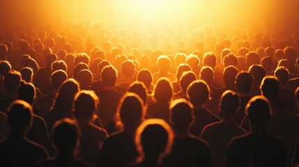 Silhouetted crowd against warm golden light