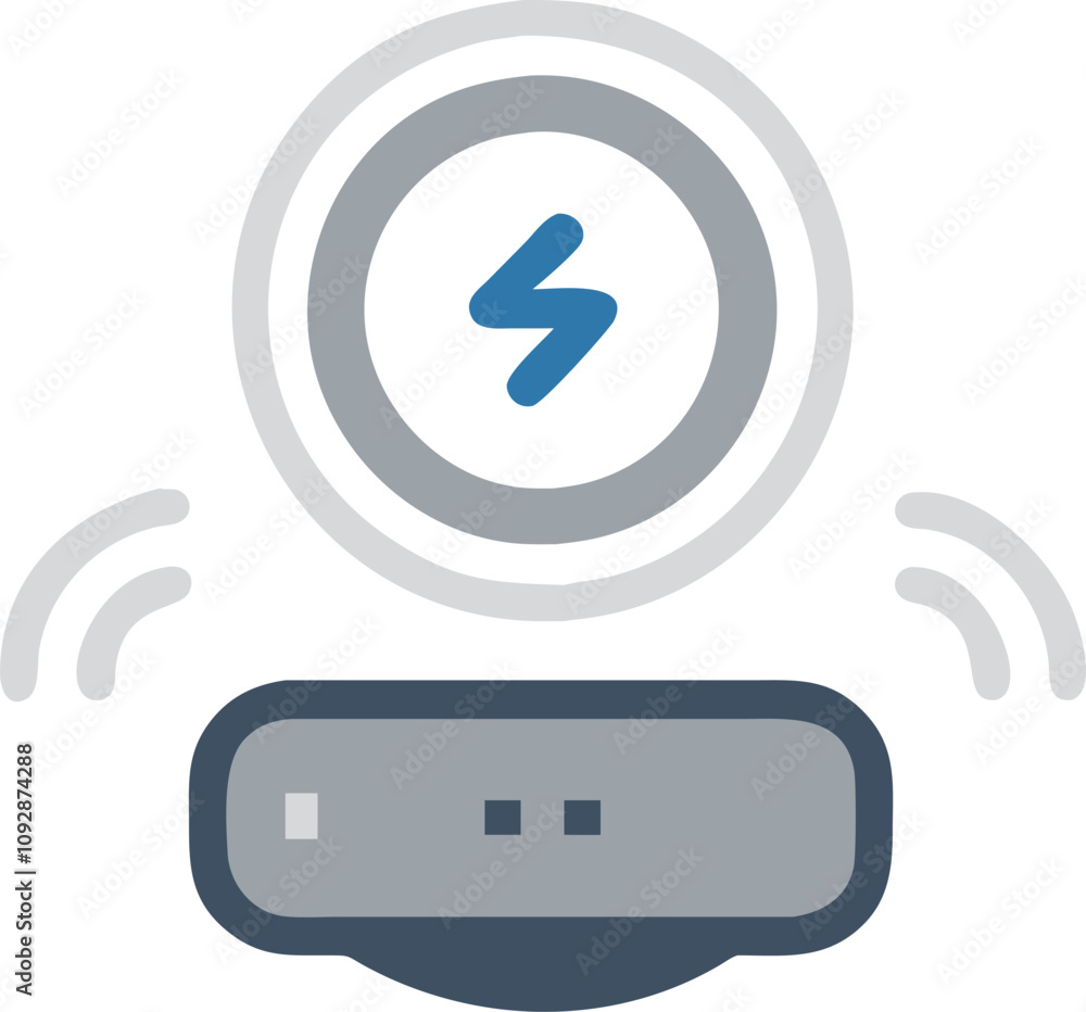 Poster wireless charging device with lightning symbol, illustration of a wireless charging device with a bl