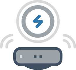 Wireless Charging Device with Lightning Symbol, Illustration of a wireless charging device with a blue lightning symbol and signal waves, representing modern energy solutions.
