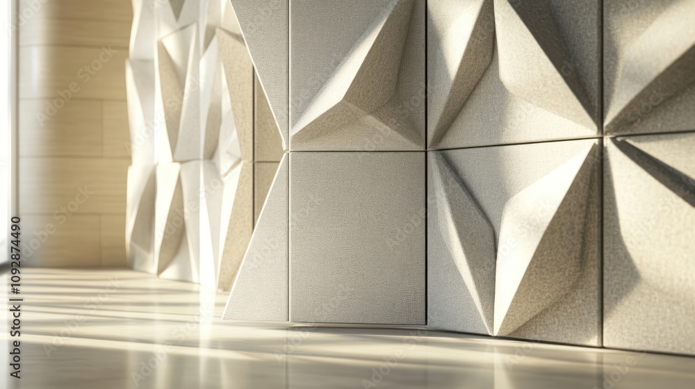 Poster abstract wall design with textured panels, creating a modern architectural aesthetic.