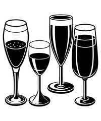 set of drinks glass and Champagne Glasses silhouette vector illustration