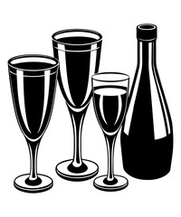 set of drinks glass and Champagne Glasses silhouette vector illustration