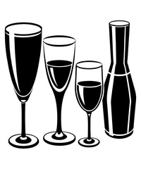set of drinks glass and Champagne Glasses silhouette vector illustration
