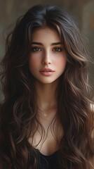 Fototapeta premium Portrait of a Woman with Wavy Brunette Hair