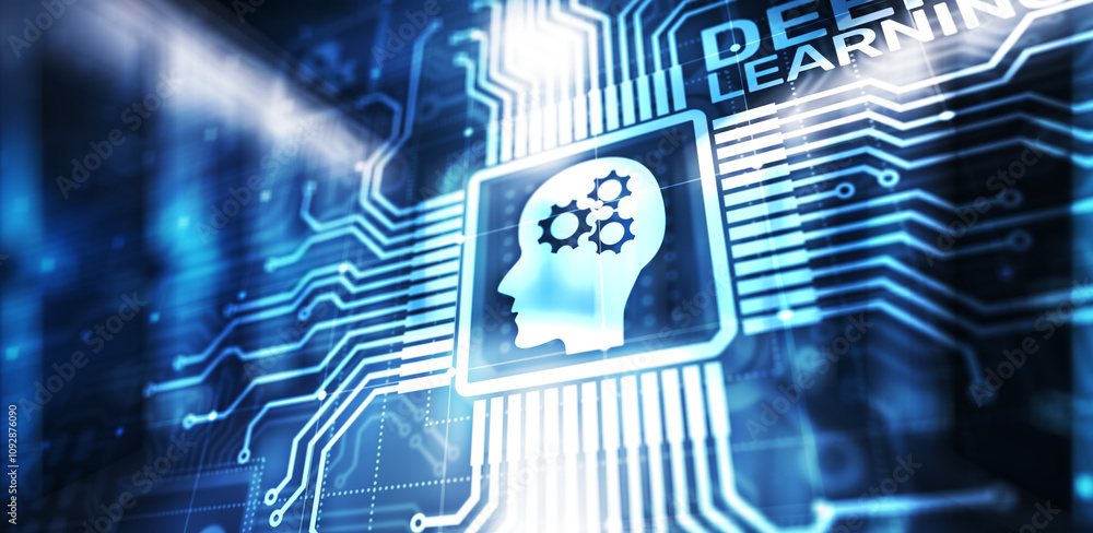 Poster deep machine learning artificial intelligence ai technology concept on virtual screen.