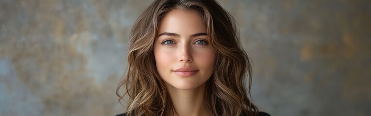 Naklejka premium Portrait of a Woman with Wavy Brunette Hair