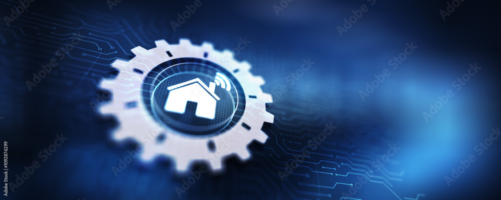 Poster smart home control panel on virtual screen. iot and automation technology concept.
