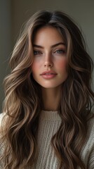 Naklejka premium Portrait of a Woman with Wavy Brunette Hair