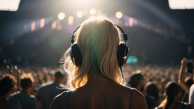 Beautiful female dancing to techno in a small club
