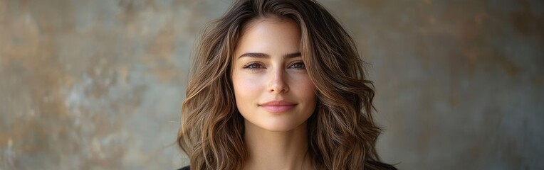 Fototapeta premium Portrait of a Woman with Wavy Brunette Hair