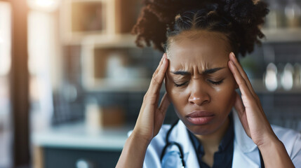 Person sitting in a dimly lit room, holding head with both hands, looking distressed. Symbolizing stress and mental strain due to a nerve disorder.