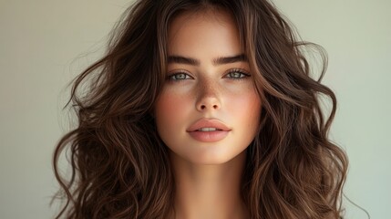 Naklejka premium Portrait of a Woman with Wavy Brunette Hair