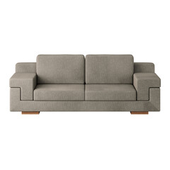 A tan couch with wooden legs and a brown cushion