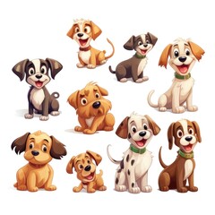 Adorable cartoon puppies collection featuring various breeds