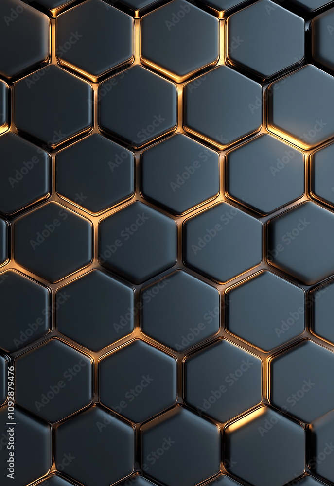 Poster black hexagons with lights background a close up of a black and grey hexagonal pattern hexagon spher