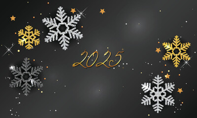 Christmas background with Shining Snowflakes. Christmas Greeting Card and Happy New Year Invitation. Christmas tree background with shining snowflakes, stars. Vector illustration