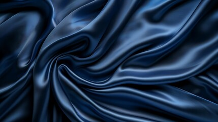 Obraz premium A close-up view of luxurious dark blue satin fabric, showcasing its smooth texture and elegant draping.