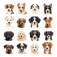 Fototapeta premium Collection of cute dog portraits featuring various breeds with diverse expressions
