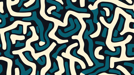 Organic maze seamless pattern in blue and white