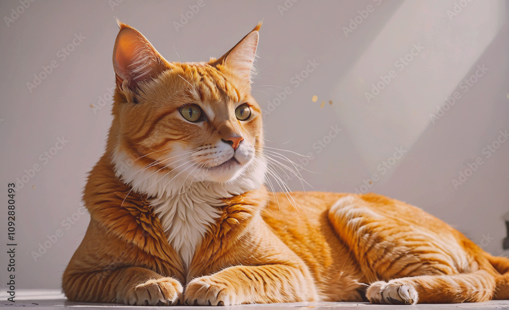 Poster cat is laying on a table. it has a white spot on its face