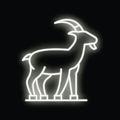 White neon sign illuminating a goat on a black background
