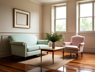 Frames mockup. Interior mockup with house background. Modern and retro interior design. Best room decorating ideas	