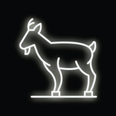 White neon sign of a goat standing on a black background