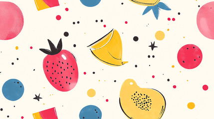 Summer fruits seamless pattern with dots