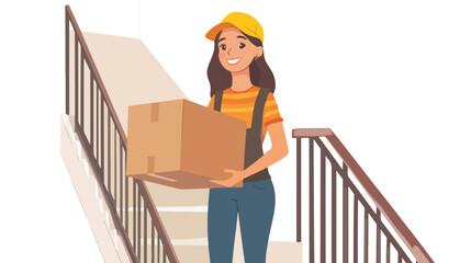 Professional Smiling Female Delivery Person in Low Angle View