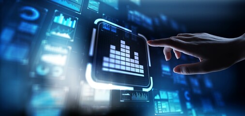 Analysis Data Evaluation and Insights Generation, projection on a virtual screen, Business and Technology Concept.