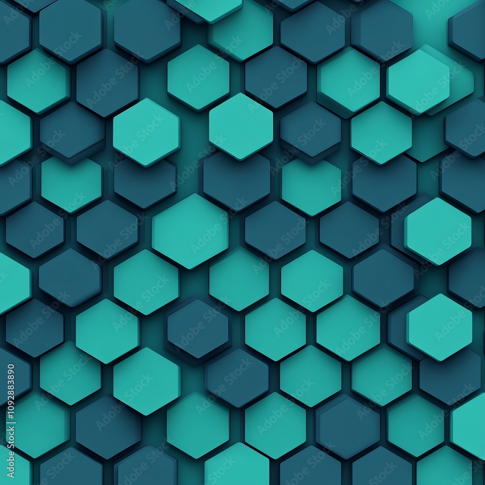 Poster abstract teal and dark teal hexagonal pattern background.