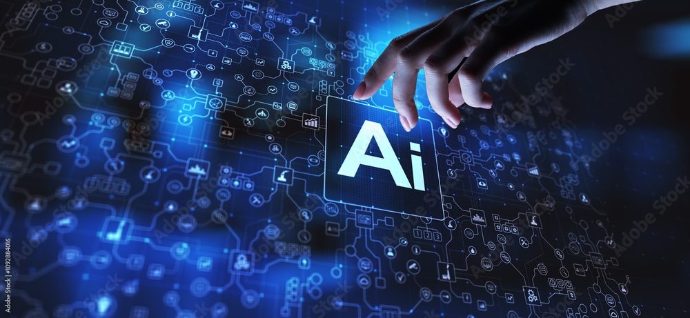 Poster ai artificial intelligence, machine learning, big data analysis and automation technology in busines