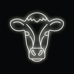 White neon cow head glowing on black background, great for butcher shop logo