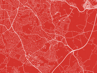 Christmas Map of Solihull, United Kingdom in Snowy White on Festive Red Background.